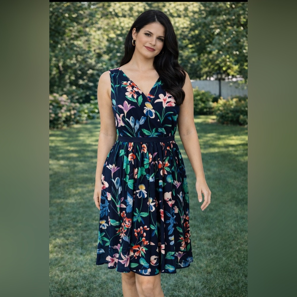 Talbots Dress Blue Green 12 Multi A Line Washable Career Church Summer Washable
